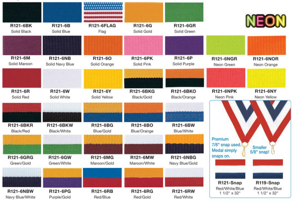 "V" Neck Lanyards for Medals (Available in 36 Colors)