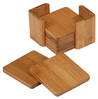 Square Bamboo Coaster Set with Holder (Set of 6)