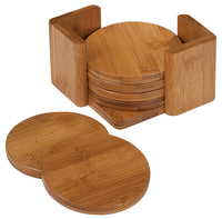 Round Bamboo Coaster Set with Holder (Set of 6)