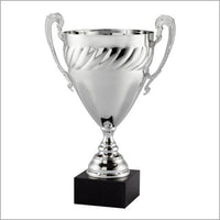 Assembled Metal Italian Cup with Silver Finish on Genuine Black Marble Base